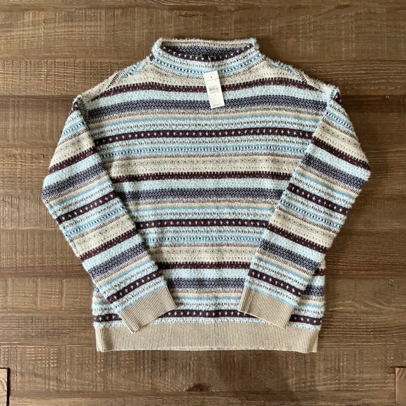 Ann Taylor Fare Isle Funnel Neck Sweater in Blues, Browns, and Gold Stripes - Picture 1 of 6
